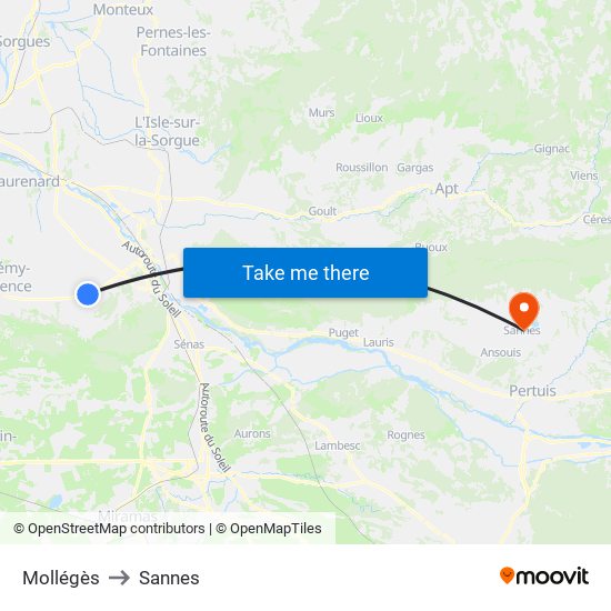 Mollégès to Sannes map