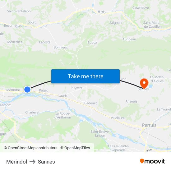 Mérindol to Sannes map