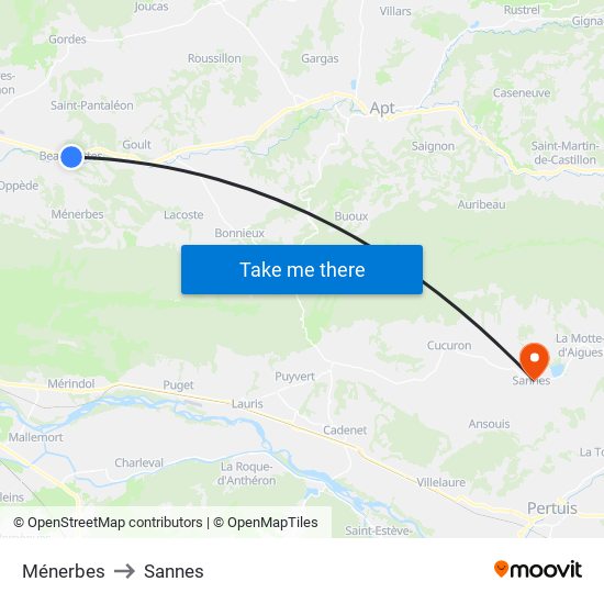 Ménerbes to Sannes map