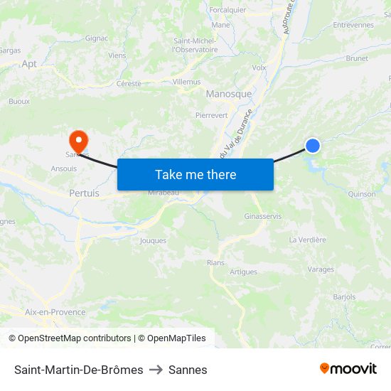 Saint-Martin-De-Brômes to Sannes map