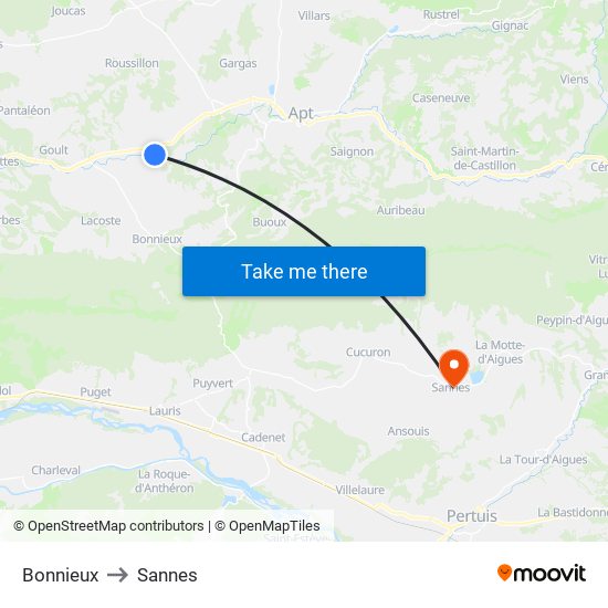 Bonnieux to Sannes map
