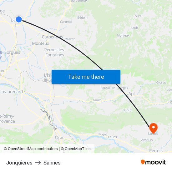 Jonquières to Sannes map