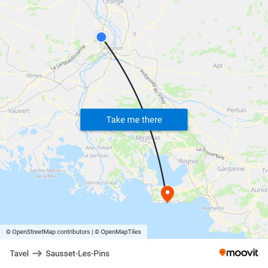 Tavel to Sausset-Les-Pins map