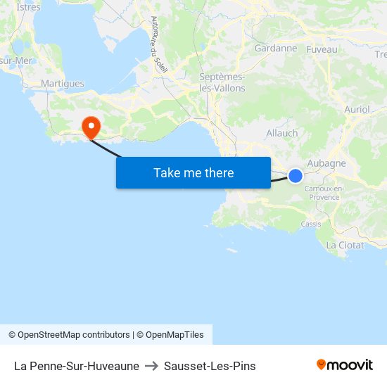 La Penne-Sur-Huveaune to Sausset-Les-Pins map