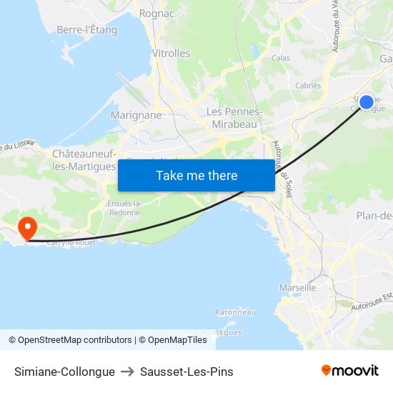 Simiane-Collongue to Sausset-Les-Pins map