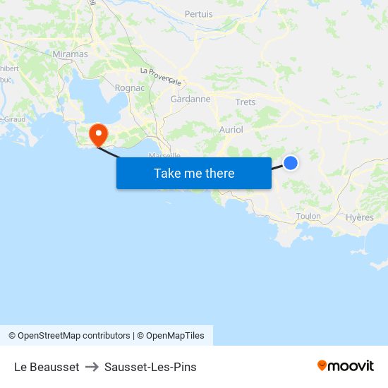 Le Beausset to Sausset-Les-Pins map
