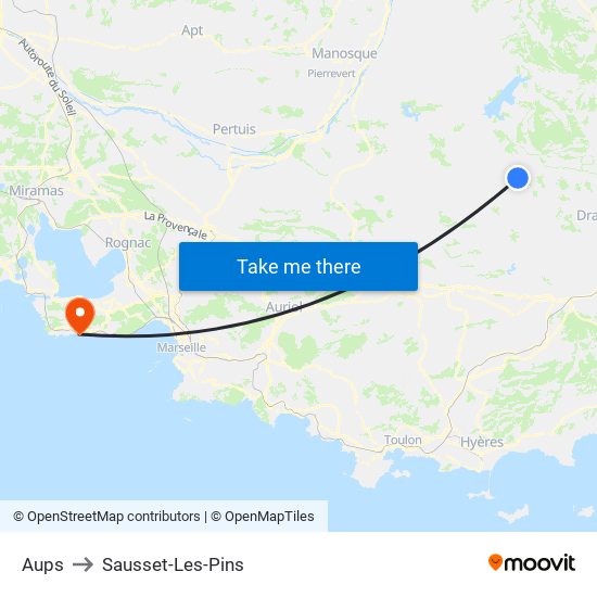 Aups to Sausset-Les-Pins map