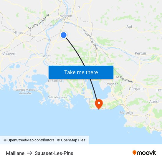 Maillane to Sausset-Les-Pins map