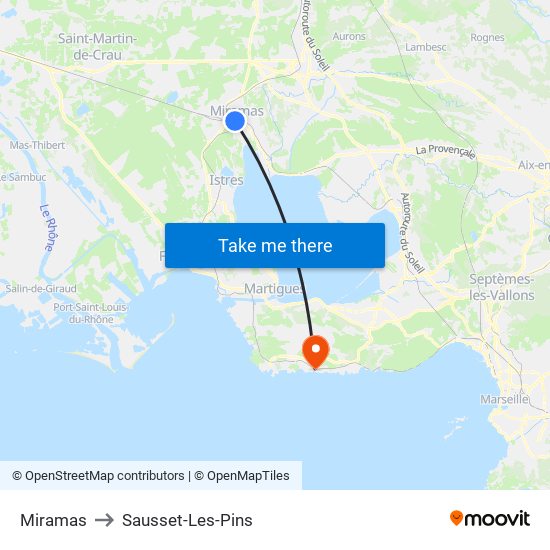 Miramas to Sausset-Les-Pins map