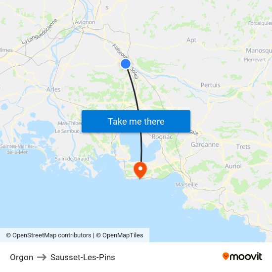 Orgon to Sausset-Les-Pins map