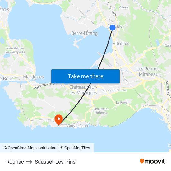 Rognac to Sausset-Les-Pins map