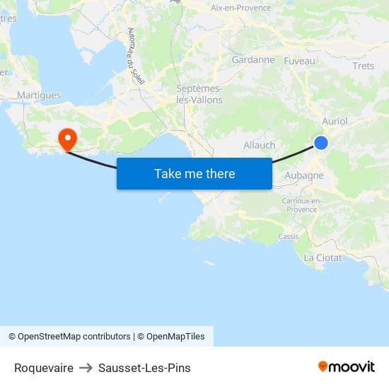 Roquevaire to Sausset-Les-Pins map