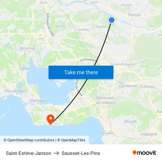 Saint-Estève-Janson to Sausset-Les-Pins map