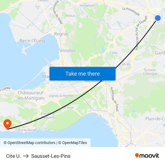 Cite  U. to Sausset-Les-Pins map