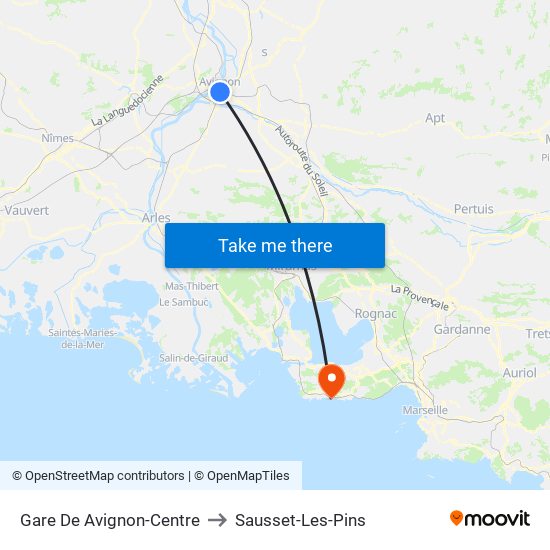 Gare De Avignon-Centre to Sausset-Les-Pins map
