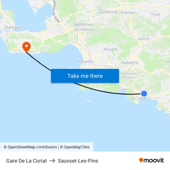 Gare De La Ciotat to Sausset-Les-Pins map