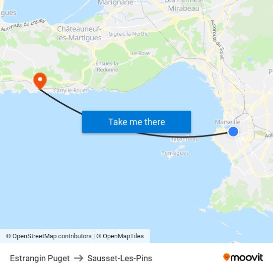 Estrangin Puget to Sausset-Les-Pins map