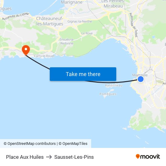 Place Aux Huiles to Sausset-Les-Pins map