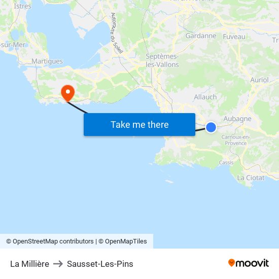 La Millière to Sausset-Les-Pins map