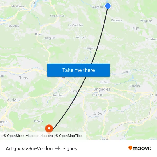Artignosc-Sur-Verdon to Signes map