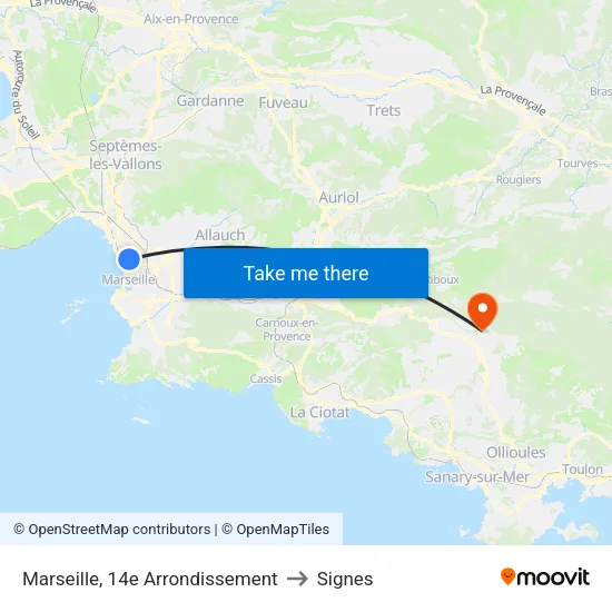 Marseille, 14e Arrondissement to Signes map