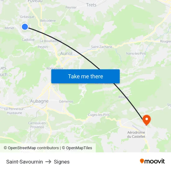 Saint-Savournin to Signes map