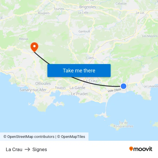 La Crau to Signes map