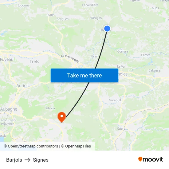 Barjols to Signes map