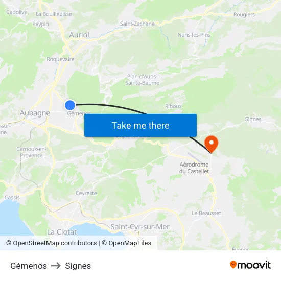 Gémenos to Signes map