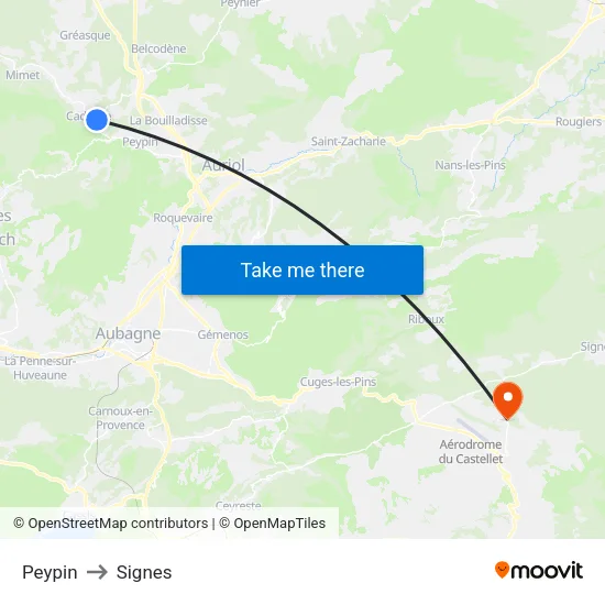 Peypin to Signes map
