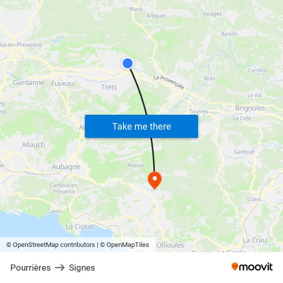 Pourrières to Signes map