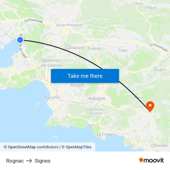 Rognac to Signes map