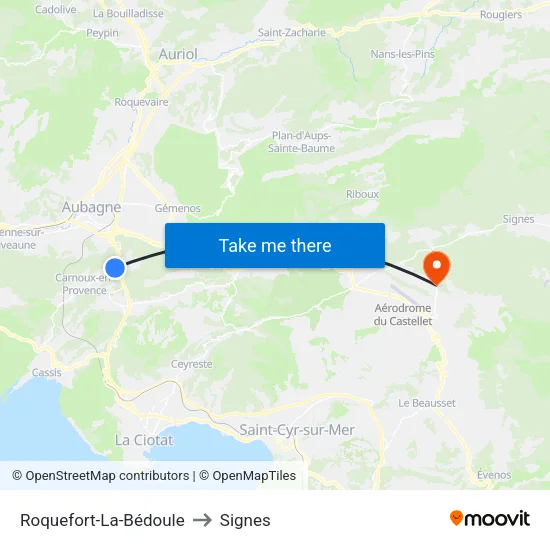 Roquefort-La-Bédoule to Signes map