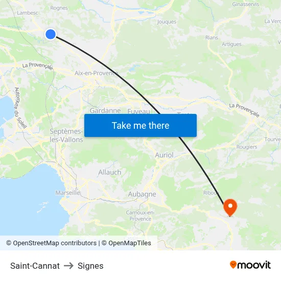 Saint-Cannat to Signes map