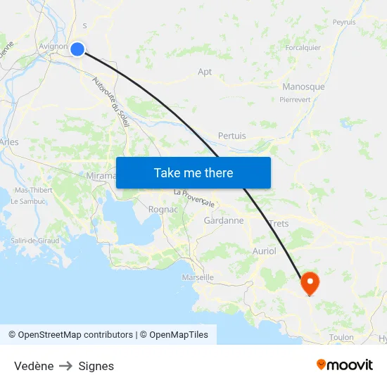 Vedène to Signes map