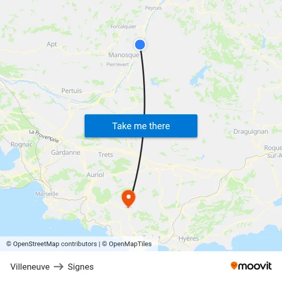 Villeneuve to Signes map
