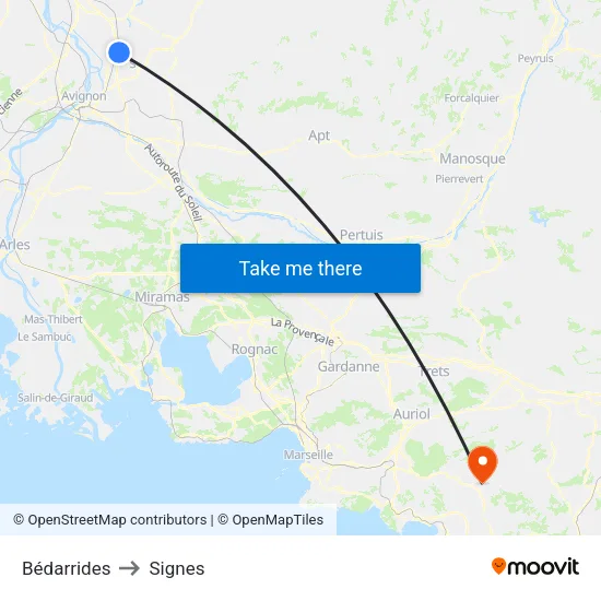 Bédarrides to Signes map