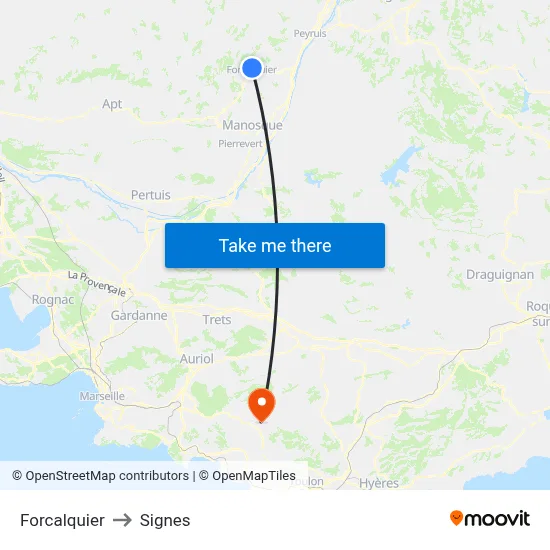 Forcalquier to Signes map
