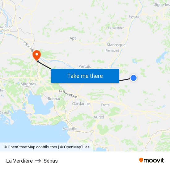 La Verdière to Sénas map