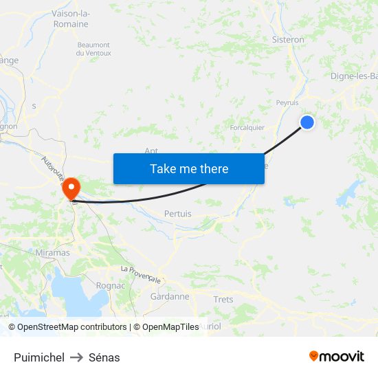 Puimichel to Sénas map