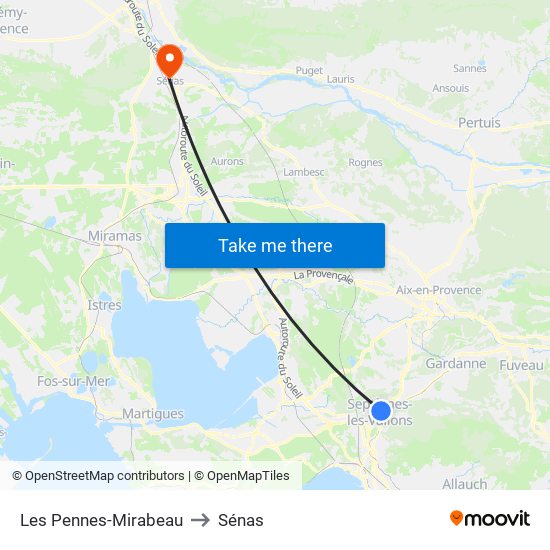 Les Pennes-Mirabeau to Sénas map