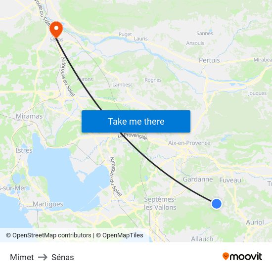 Mimet to Sénas map