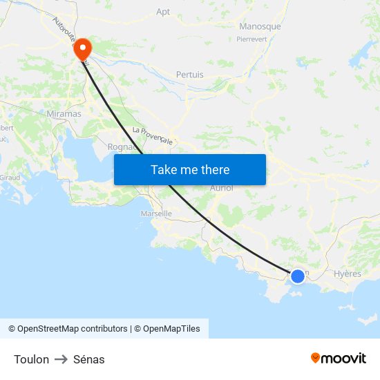 Toulon to Sénas map