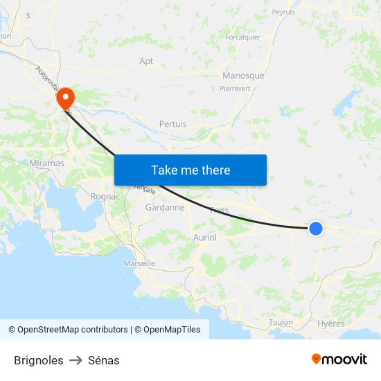Brignoles to Sénas map