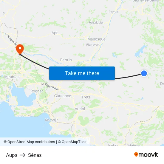 Aups to Sénas map