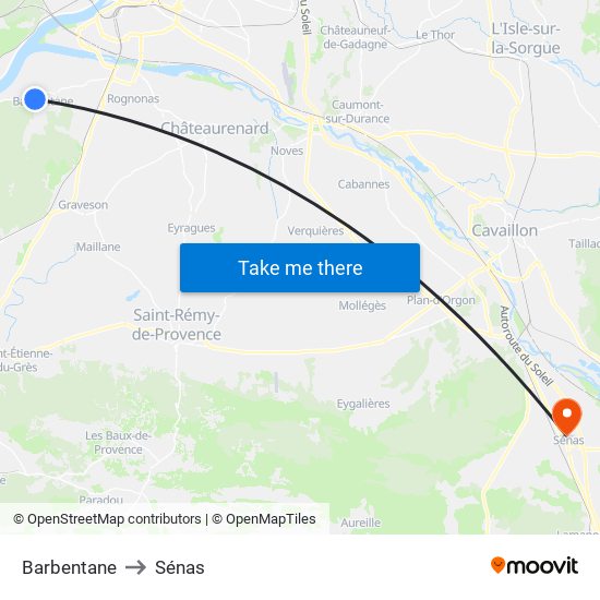 Barbentane to Sénas map