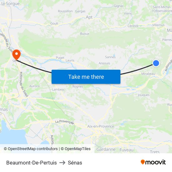 Beaumont-De-Pertuis to Sénas map