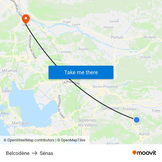 Belcodène to Sénas map