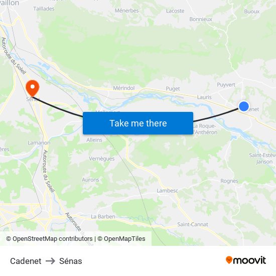Cadenet to Sénas map