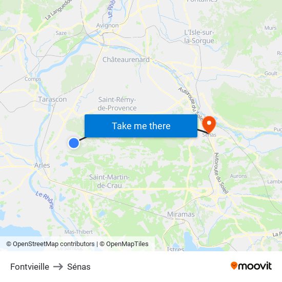 Fontvieille to Sénas map